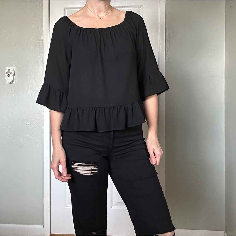 3/$20 Bar III sheer ruffle top, size small - Picture 3 of 7